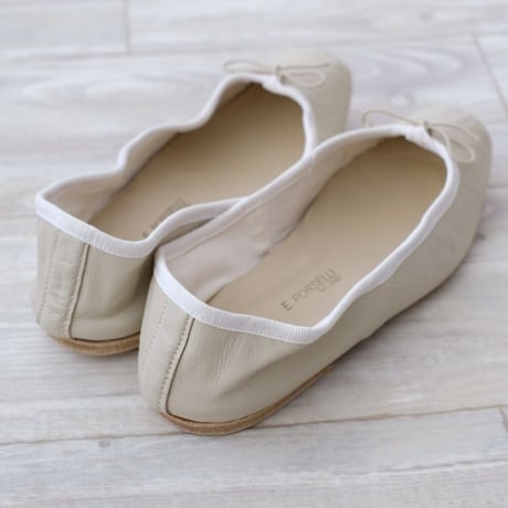 Porselli　ポルセリ　バレエシューズ　クリーム×ホワイト　ハンドメイド　国内正規品