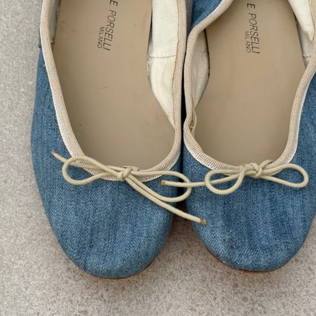 Porselli　ポルセリ　バレエシューズ　デニムベージュ　ハンドメイド　国内正規品