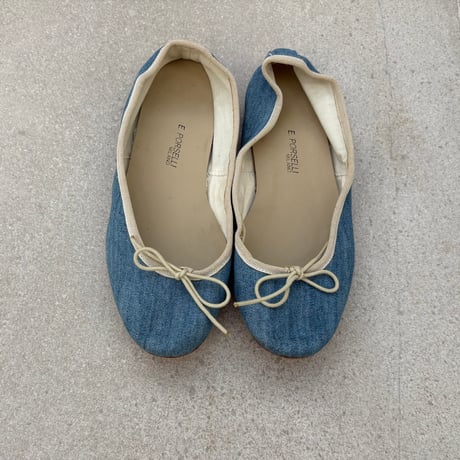 Porselli　ポルセリ　バレエシューズ　デニムベージュ　ハンドメイド　国内正規品