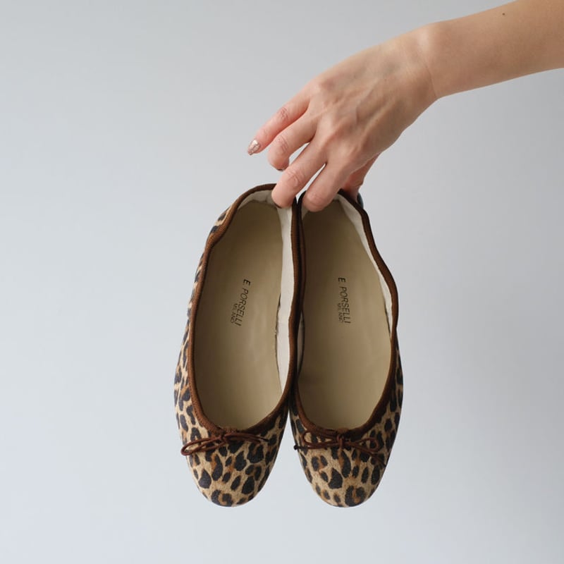 porselli ポルセリ バレエシューズ アニマル×ブラウン ハンドメイド