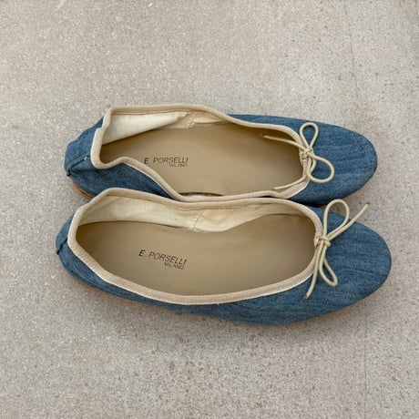 Porselli　ポルセリ　バレエシューズ　デニムベージュ　ハンドメイド　国内正規品