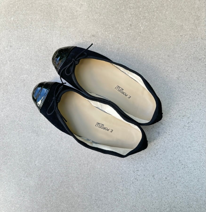 新品⭐︎ porselli ポルセリ バレエシューズ パテント　ブラック　デコルテ Porselli ポルセリ バレエシューズ ブラックスエード＆パテント