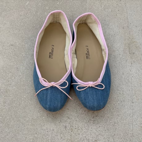 Porselli　ポルセリ　バレエシューズ　デニムピンク　ハンドメイド　国内正規品