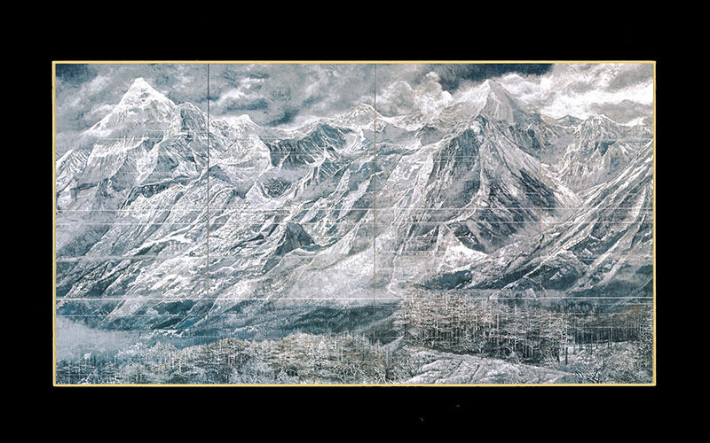 十勝岳連峰と就実の丘　水彩画 サイズはF10 色紙 [十勝岳連峰] | 後藤純男美術館