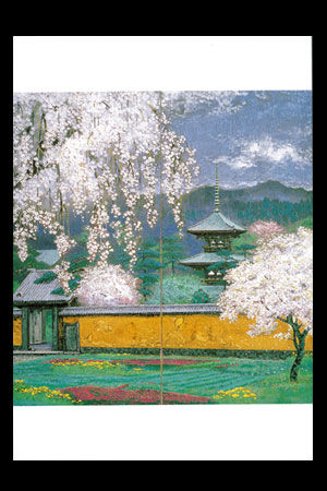 日本画 色紙 塔の風景 寅若繁 original