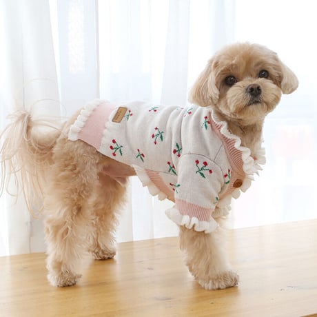 【ITSDOG】クリームチェリーフリルカーディガン