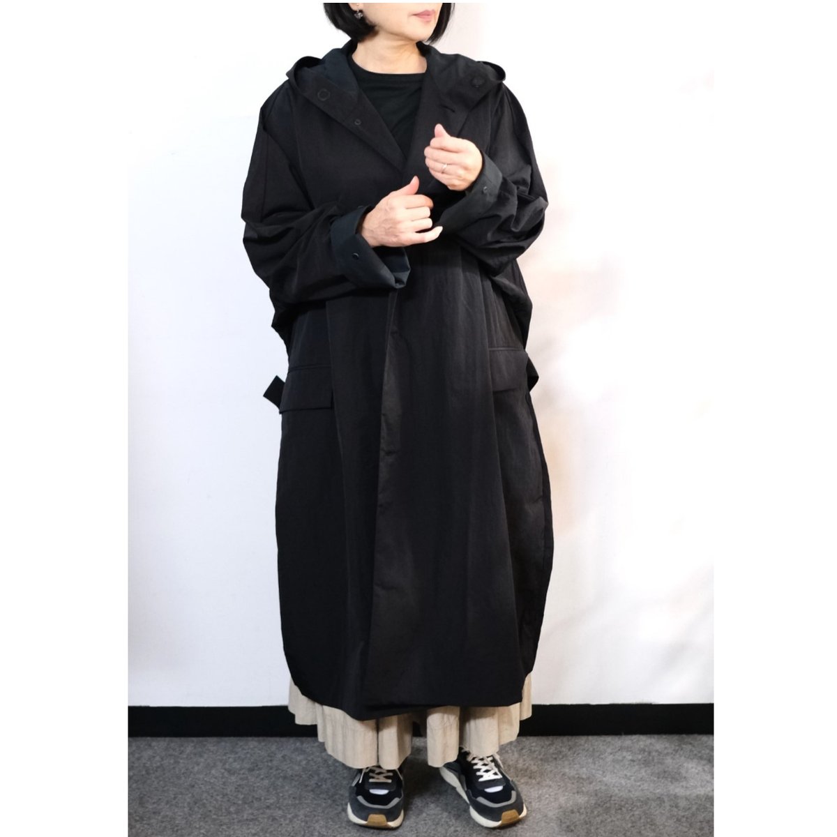 【ヒムカシ】コート ヒムカシ製図 キワモノコート 黒 ブラック 強撚糸 綿 コットン