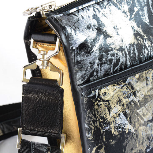 レザースクエアショルダーバッグ 金銀箔 サイドラインゴールド | 和柄