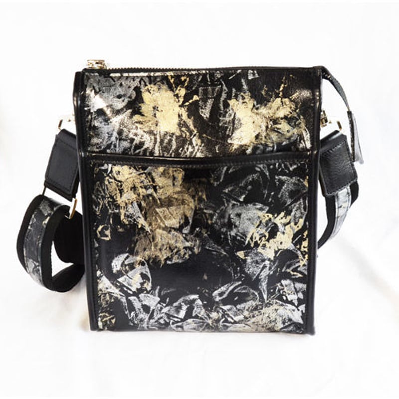 レザースクエアショルダーバッグ 金銀箔 サイドラインゴールド | 和柄