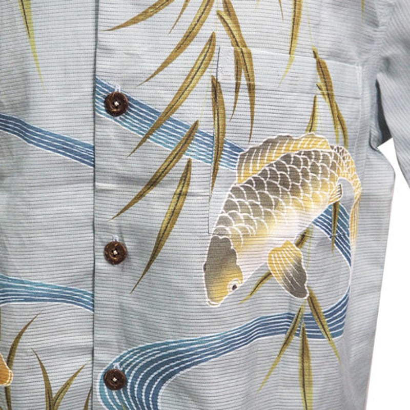 清涼浴衣メンズアロハシャツ_青地鯉柄 | 和柄レザーバッグ・着物