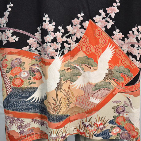 着物アロハシャツ_双鶴と桜留袖　大きいサイズ