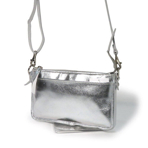 レザー横型ポシェット シルバー ミニポシェット【受注オーダー品