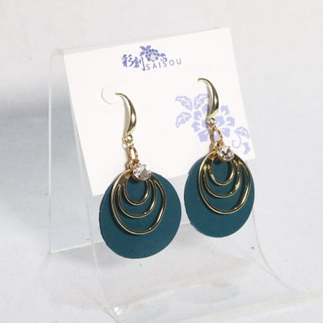 レザーピアス　ターコイズブルー　ラウンド