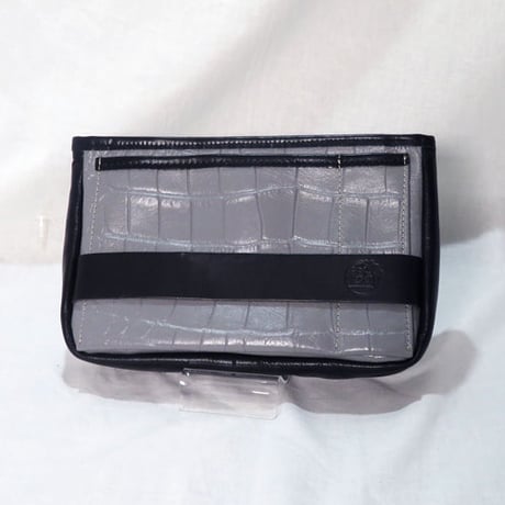 レザーツールバッグ　着付け師考案　２wayツールバッグ　着物リメイク　クロコ型押しレザー　グレー　バイカラー