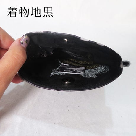 レザーサコッシュ　墨流し　着物地使用　スマホショルダー