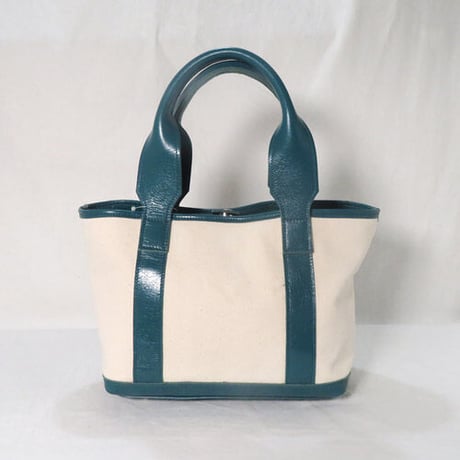 藍染×レザー帆布トートバッグ　ターコイズブルー　着物リメイク