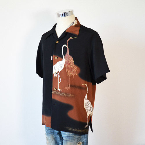 着物アロハシャツ_双鶴 | 和柄レザーバッグ・着物アロハシャツ販売_uca 