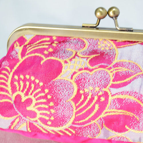 アンティーク訪問着リメイクがま口バック/刺繍/牡丹/薔薇/和装バッグ/帯リメイク 3baec7302ba5f551fdc87334ae7b06
