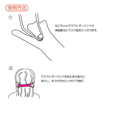マスク紐による耳痛防止　猫型マスクレザーバンドにゃー（アクアブルー）マスク紐ホルダー