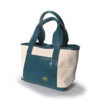 藍染×レザー帆布トートバッグ　ターコイズブルー　着物リメイク