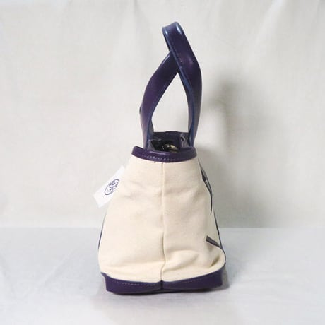 藍染×レザー帆布トートバッグ　パープル　着物リメイク