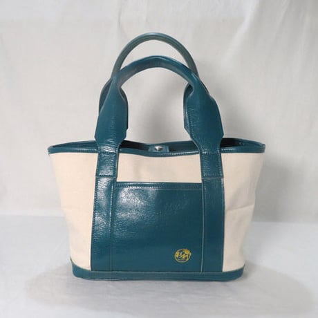 藍染×レザー帆布トートバッグ　ターコイズブルー　着物リメイク