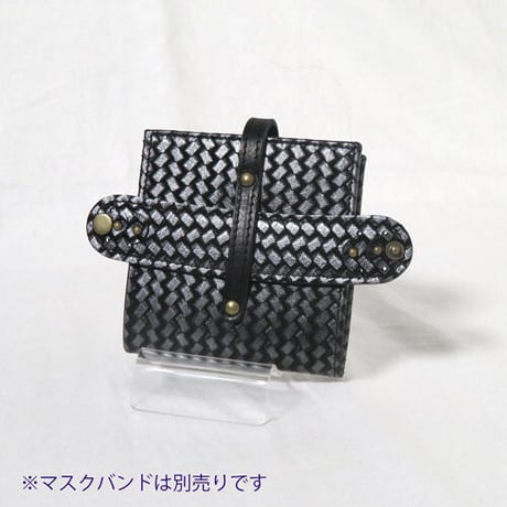 マスクケース　抗菌ビニール使用　あじろ型押しレザー　着物リメイク　【送料無料】