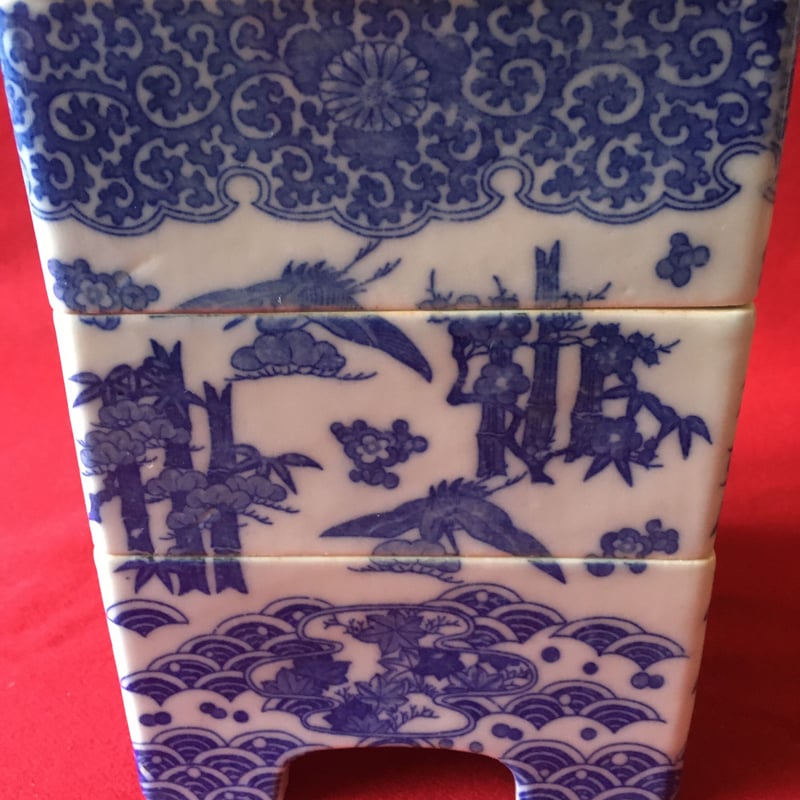 印判陶器三段重 波楓松竹梅菊唐草文様 蓋ニュウあり 大正期 | れいゆぅ