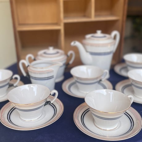 東洋陶器　カップ&ソーサフルセット輪線デザイン　共箱付き　昭和初期