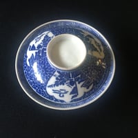 印判蓋付きお茶碗　船菊文様　明治時代