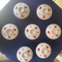 九谷焼　赤絵蓋付き茶碗　瓢箪瓔珞文様　大正昭和初期