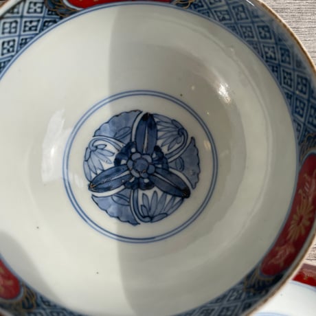 古伊万里錦手蓋付茶碗　孔雀文様　幕末明治期