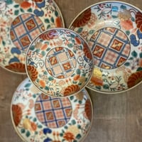 古伊万里色絵瓢箪花文様　完品五寸/三寸　釉剥がれ