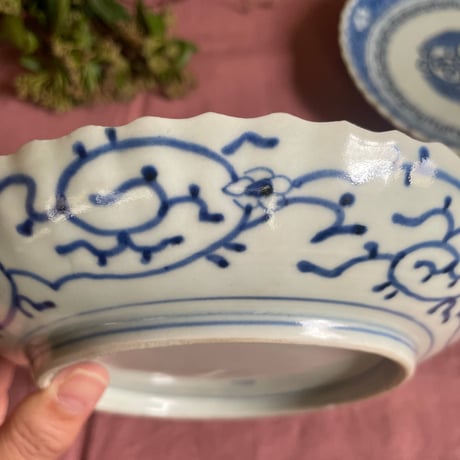 古伊万里　染付輪花文様　江戸後期