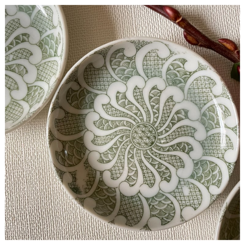 長丸皿 3枚 変形 楕円 希少 印判手 明治 大正 花文様 歪み 長