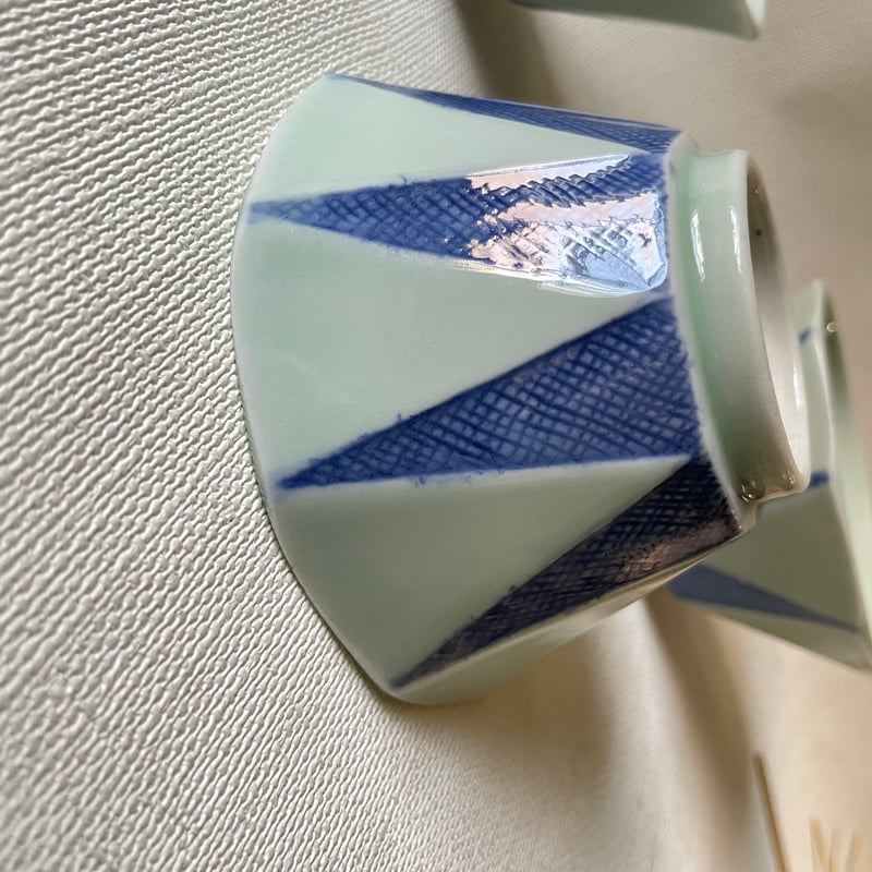 瀬戸焼 青磁九角向付 三角文様 昭和 | れいゆぅる rayures