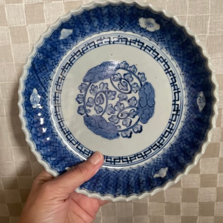古伊万里　染付輪花文様　江戸後期