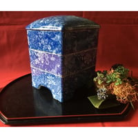 印判和陶器三段重　花鳥文様　幕末明治初期　欠けあり