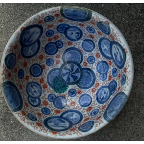 古伊万里色絵丸文様鉢　　江戸後期