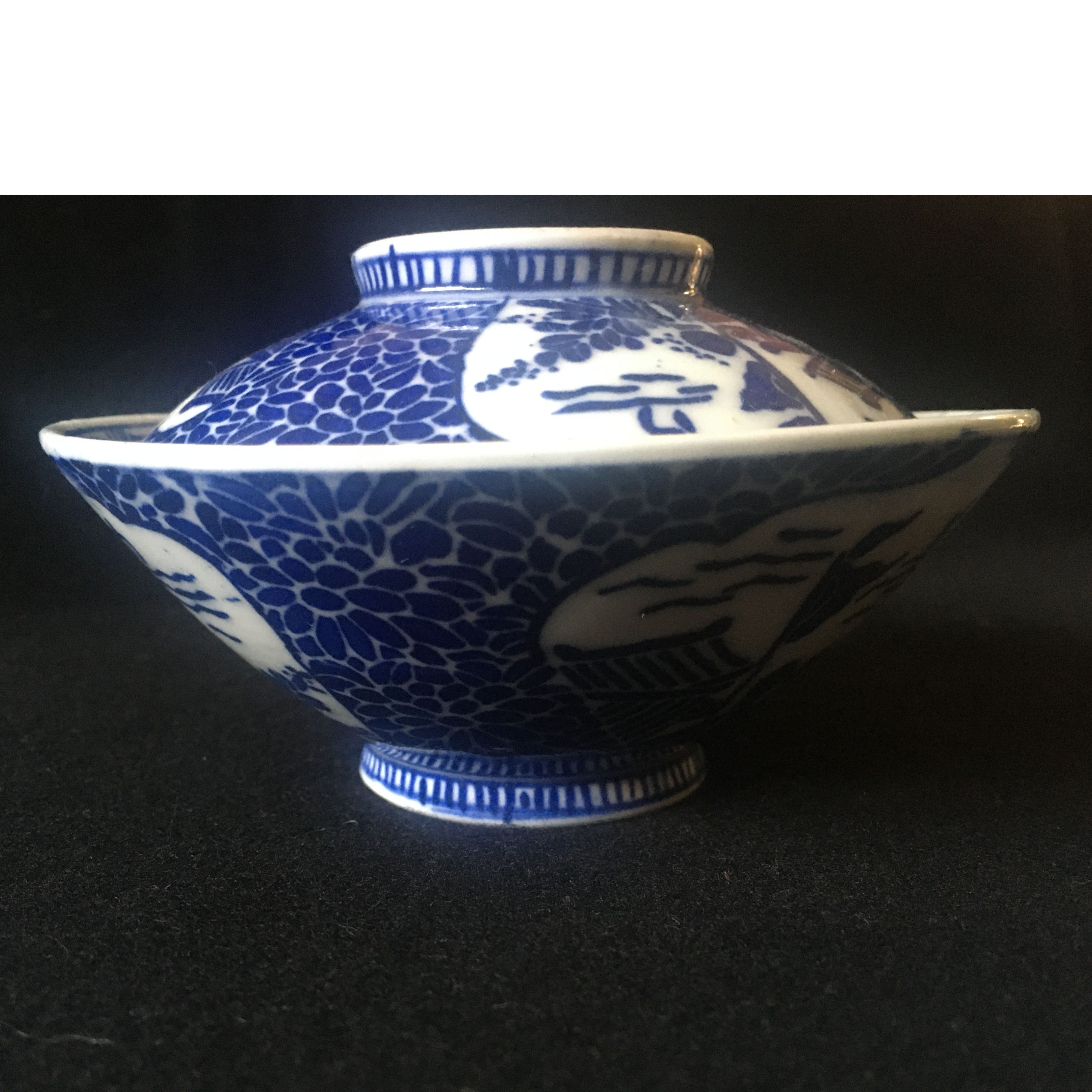 菊花のかわいい蓋茶碗　6つ　明治四年　染付 original