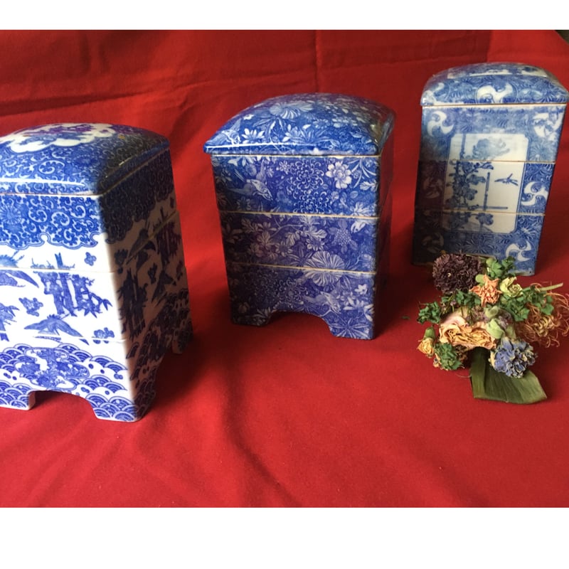 印判和陶器三段重 花鳥文様 幕末明治初期 欠けあり | れいゆぅる rayures