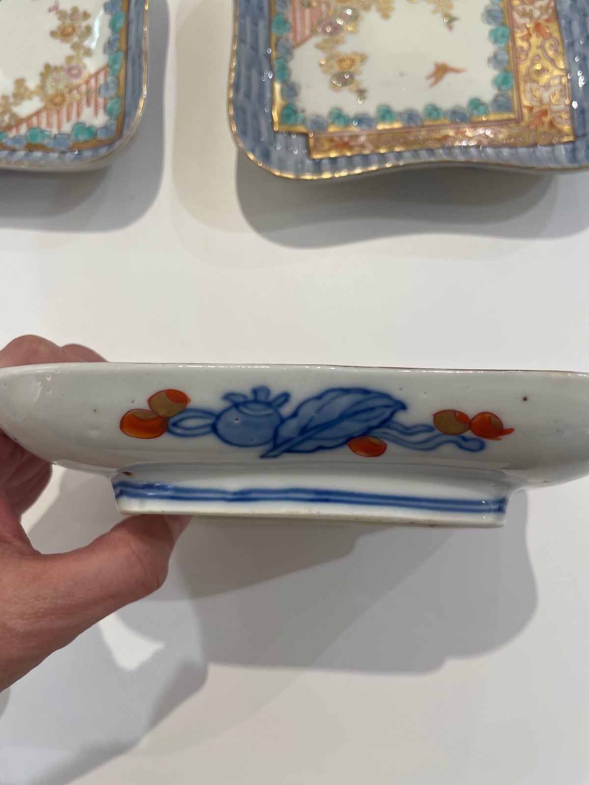 古伊万里 色絵花鳥垣根文変形皿 五枚 刺身皿 江戸時代〜明治時代 古器