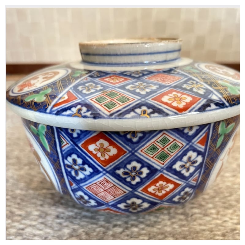 錦手大聖寺伊万里 蓋付茶碗 竜菱文様 明治時代 | れいゆぅる rayures 錦手大聖寺伊万里 蓋付茶碗 竜菱文様 明治時代 | れいゆぅる rayures