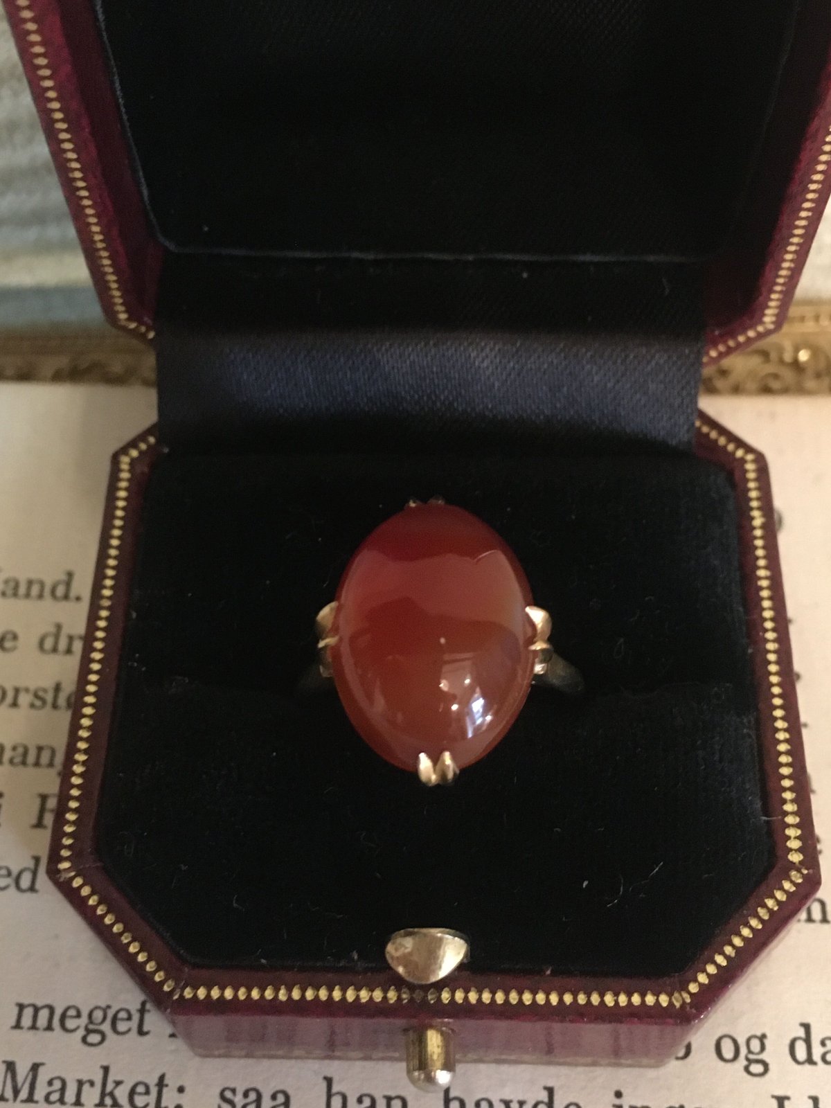 【新品】瑪瑙リング　（しましま）K18 ヴィンテージレッドアゲートリング 赤瑪瑙指輪 K18刻印 未使用品