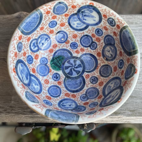 古伊万里色絵丸文様鉢　　江戸後期