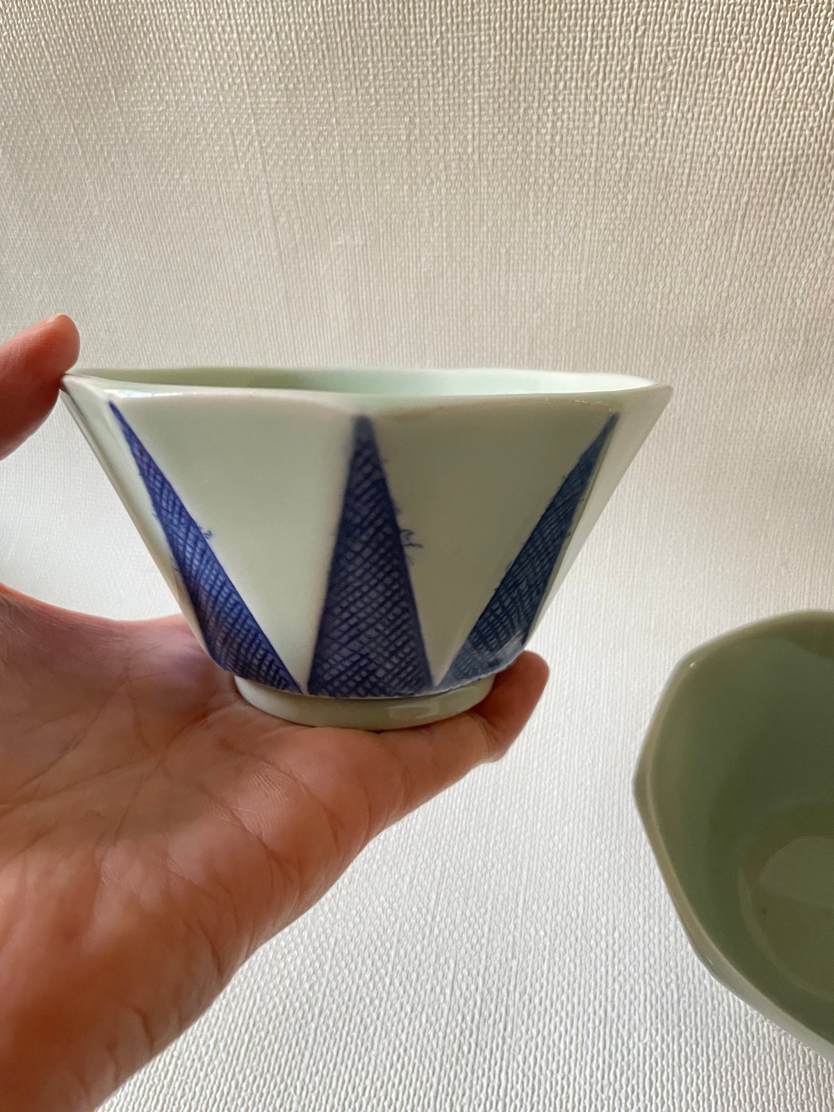瀬戸焼 青磁九角向付 三角文様 昭和 | れいゆぅる rayures