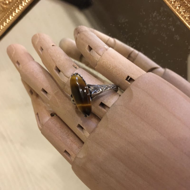 ヴィンテージタイガーアイリング 和彫り サンプラチナ(SP)刻印 ヴィンテージタイガーアイリング 和彫り サンプラチナ(SP)刻印