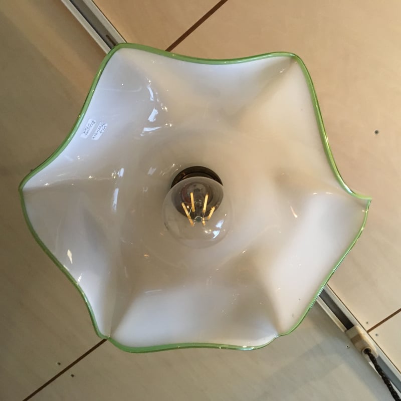 ナショナル　昭和レトロ　電笠　ペンダントライト 電笠　乳白色 和硝子電笠（ペンダントライト） 三角切子乳白 昭和初期 | れい