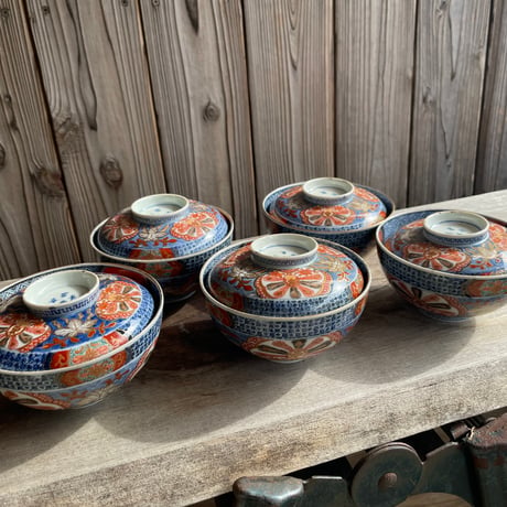 古伊万里錦手蓋付茶碗　孔雀文様　幕末明治期