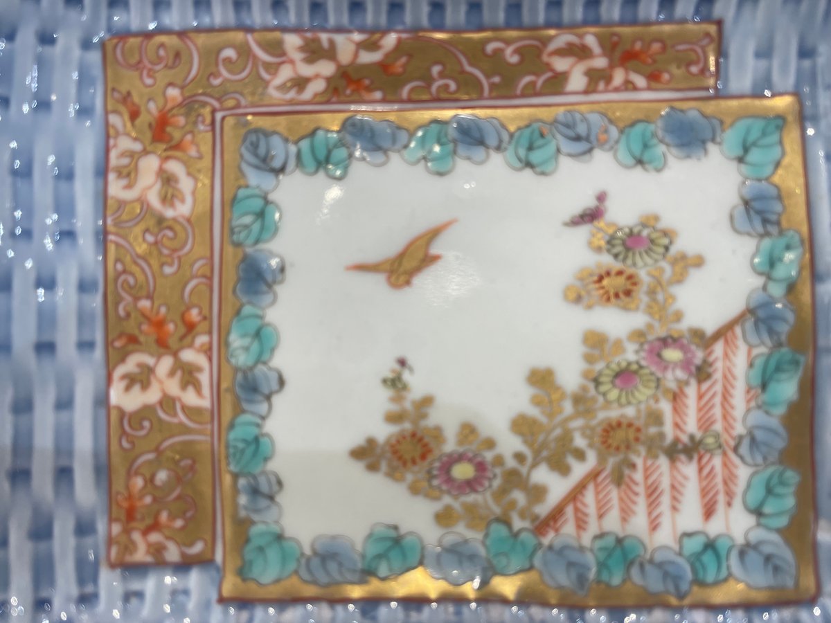 古伊万里 色絵花鳥図輪花形七寸皿 5枚 松竹梅 裏巻物文様 金蘭手 赤絵